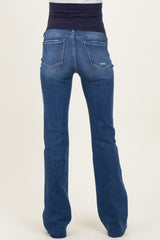Navy Blue Frayed Hem Bootcut Maternity Jeans