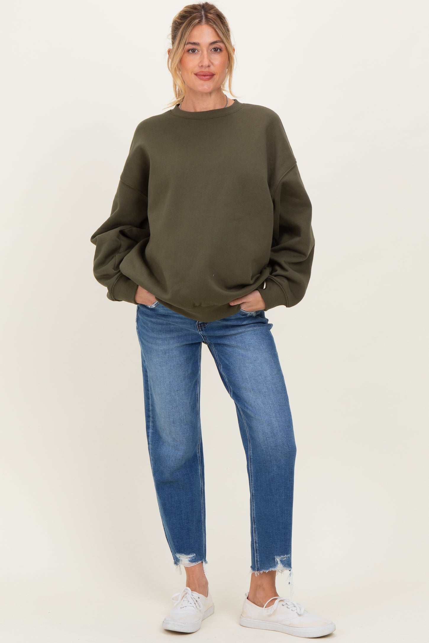 Blue Frayed Hem Cropped Straight Leg Maternity Jeans