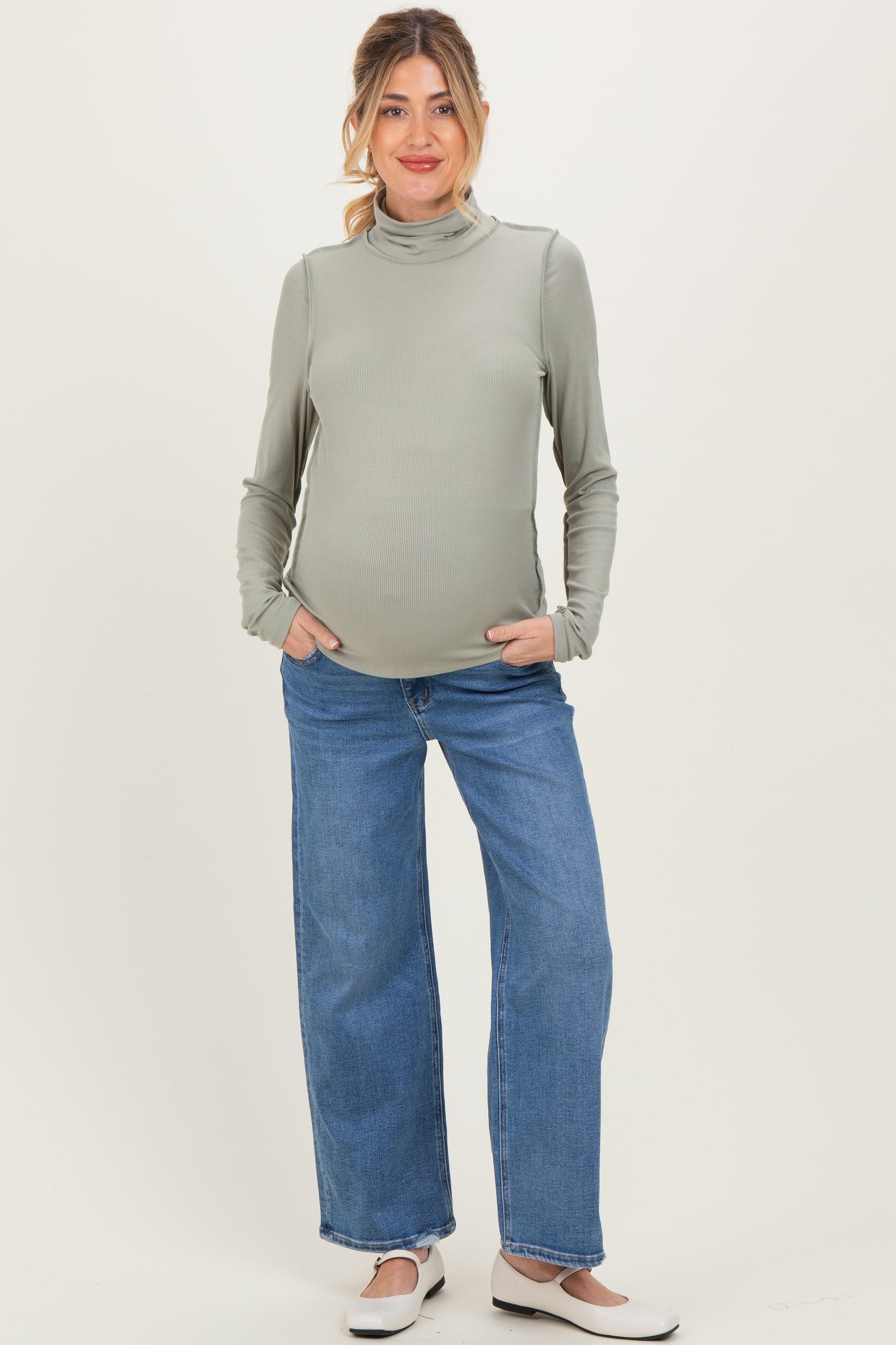 Blue Ankle Wide Leg Maternity Jeans