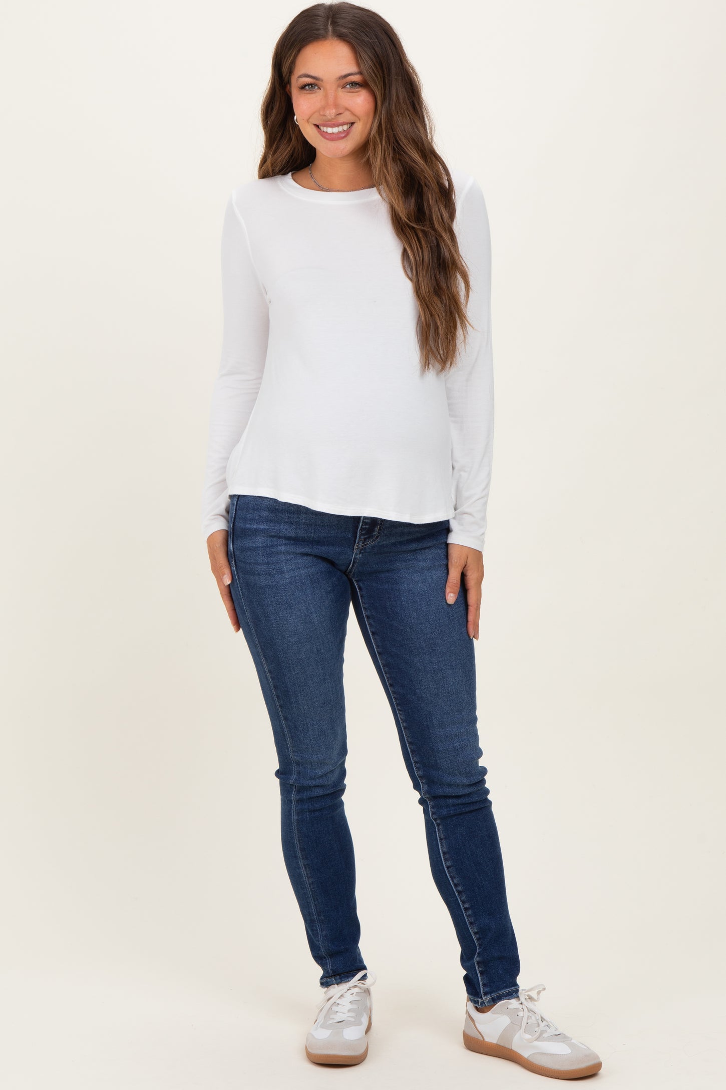 Navy Lightly Distressed Skinny Maternity Jeans