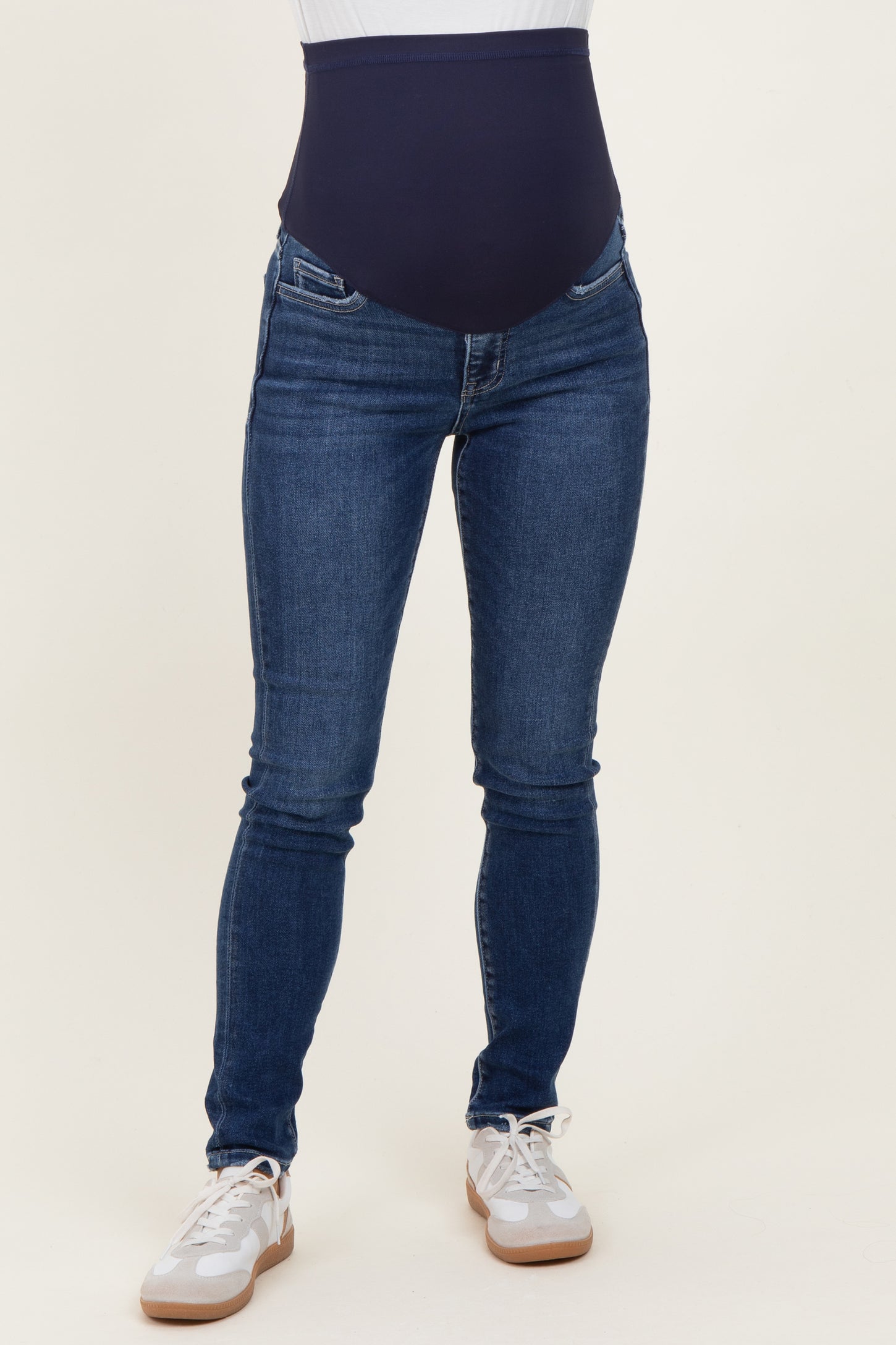 Navy Lightly Distressed Skinny Maternity Jeans