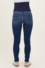 Navy Lightly Distressed Skinny Maternity Jeans