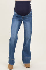 Blue Trouser Hem Wide Flare Maternity Jeans