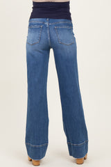 Blue Trouser Hem Wide Flare Maternity Jeans
