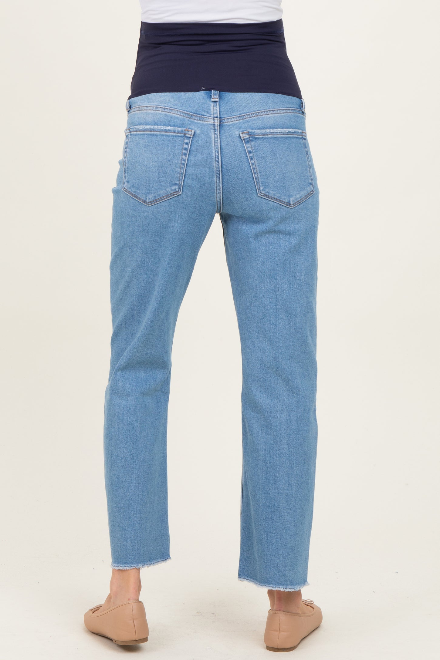 Blue Distressed Raw Hem Cropped Straight Leg Maternity Jeans