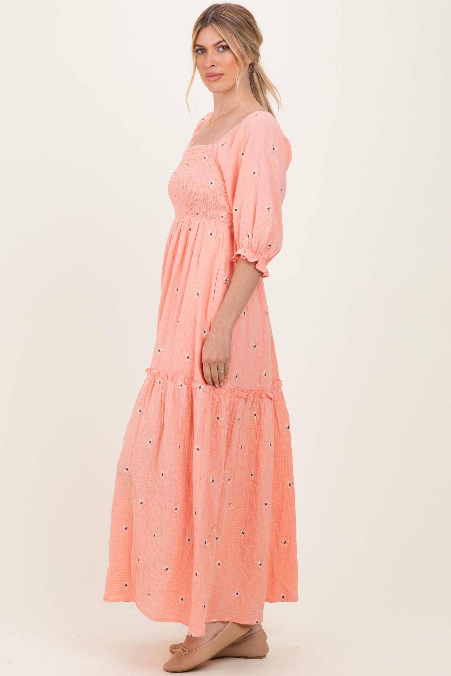 Light Pink Floral Smocked Puff Sleeve Maxi Dress – PinkBlush
