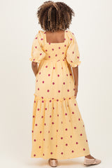 Yellow Floral Smocked Puff Sleeve Maternity Maxi Dress