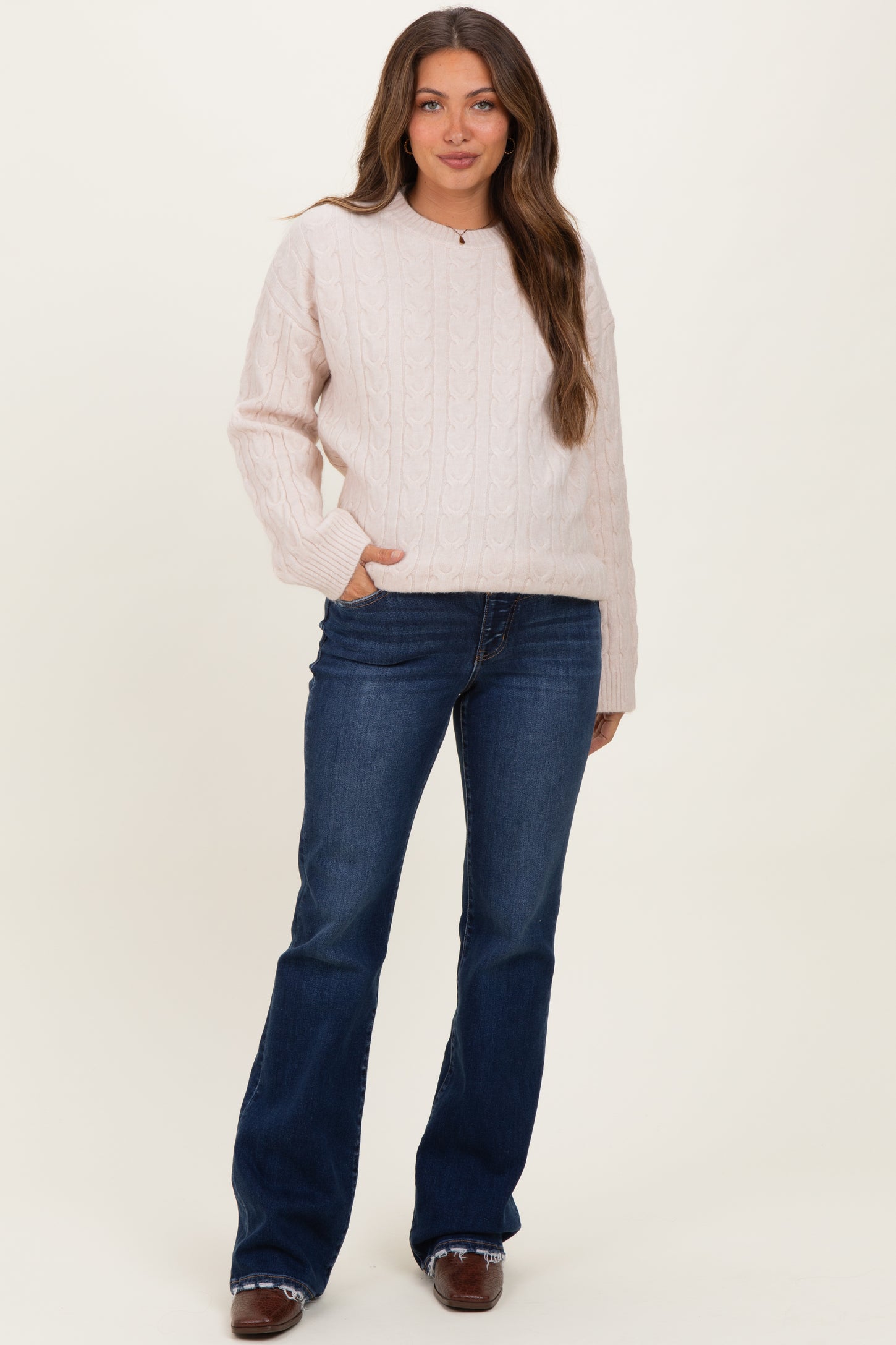Navy Dark Wash Frayed Hem Maternity Bootcut Jeans