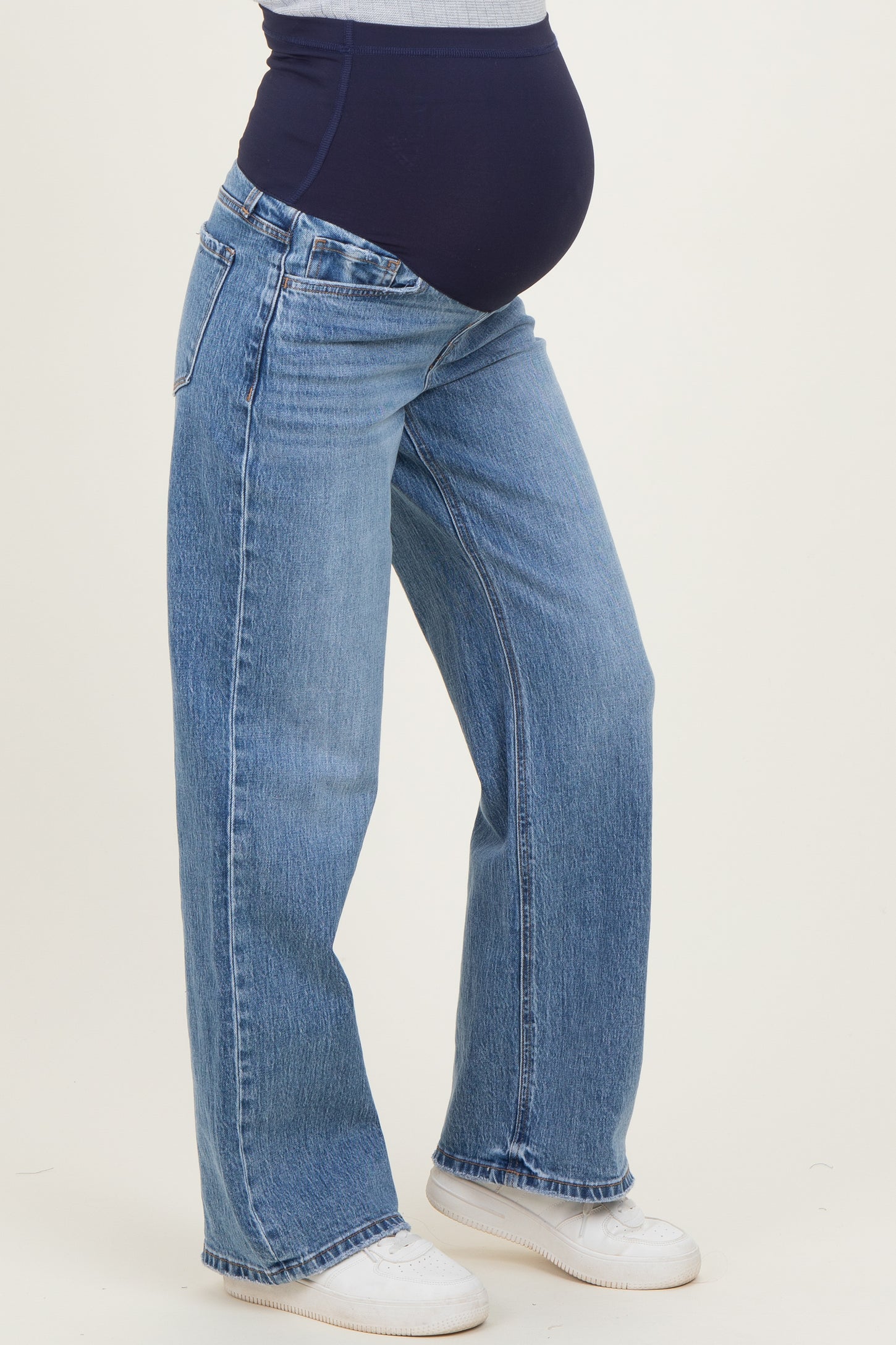 Blue Classic Medium Wash Wide Leg Maternity Jeans