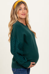 Hunter Green Cable Knit Sleeve Round Neck Maternity Sweater