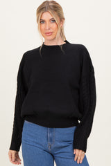 Black Cable Knit Sleeve Round Neck Sweater