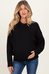 Black Cable Knit Sleeve Round Neck Maternity Sweater