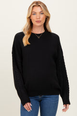 Black Cable Knit Sleeve Round Neck Maternity Sweater