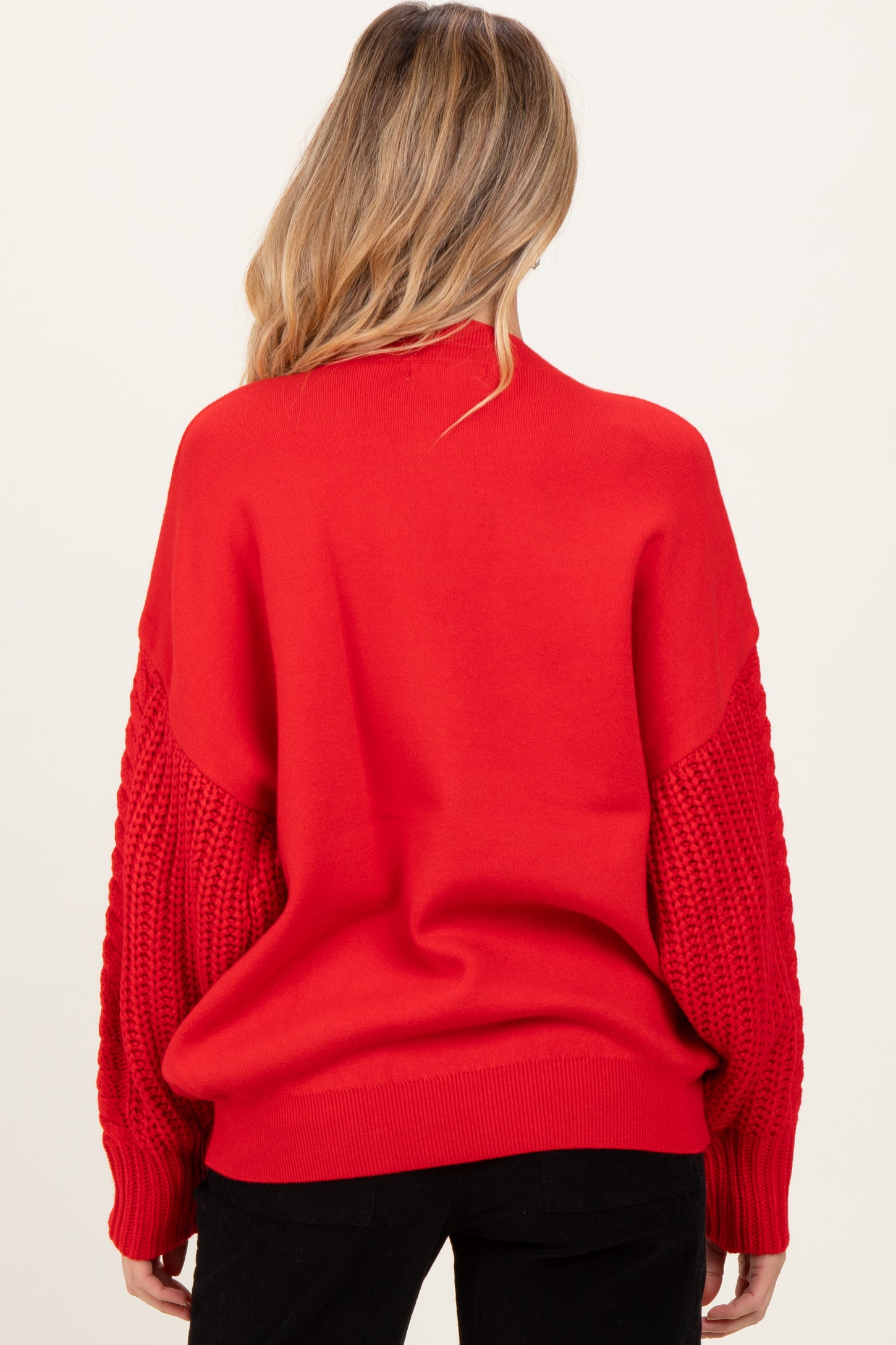 Red Cable Knit Sleeve Round Neck Maternity Sweater