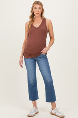 Blue Raw Hem Cropped Straight Leg Maternity Jeans