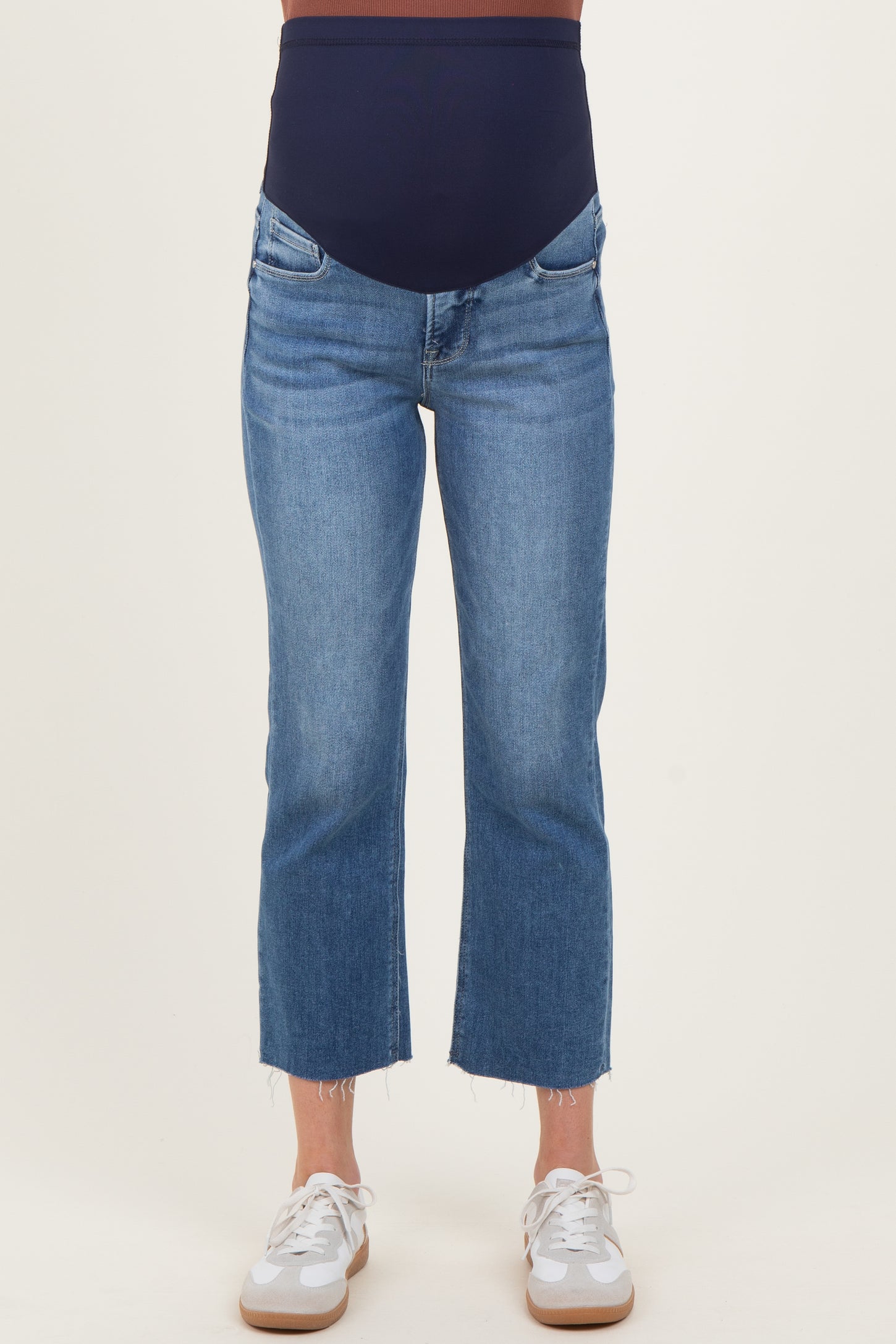 Blue Raw Hem Cropped Straight Leg Maternity Jeans