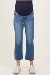 Blue Raw Hem Cropped Straight Leg Maternity Jeans