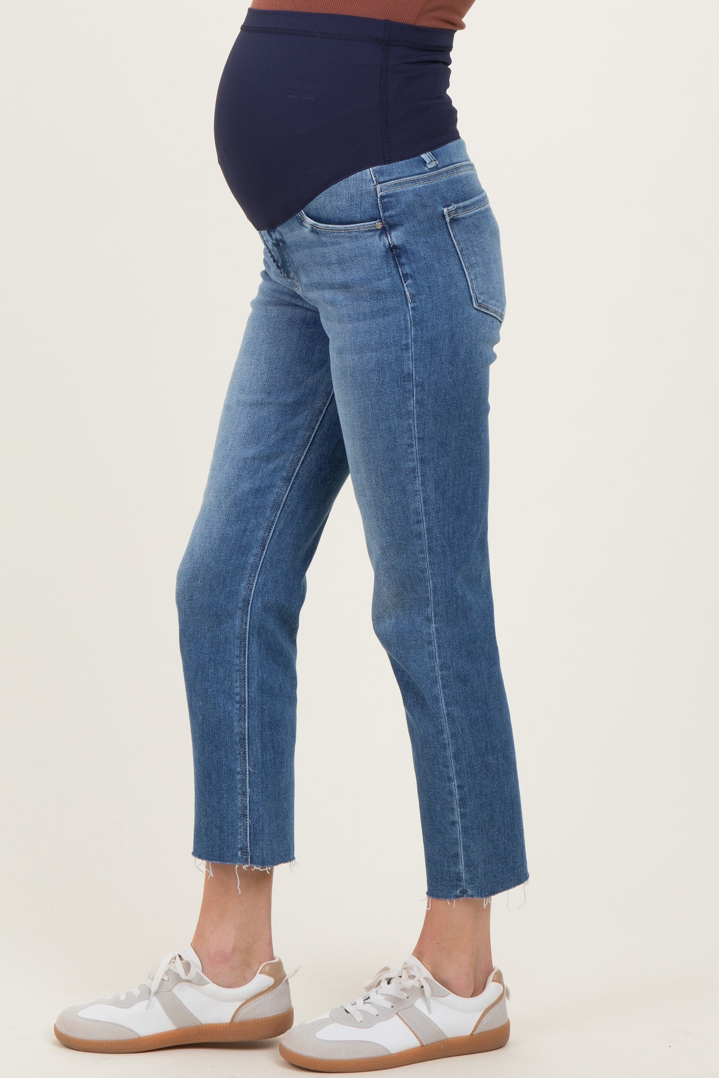 Blue Raw Hem Cropped Straight Leg Maternity Jeans