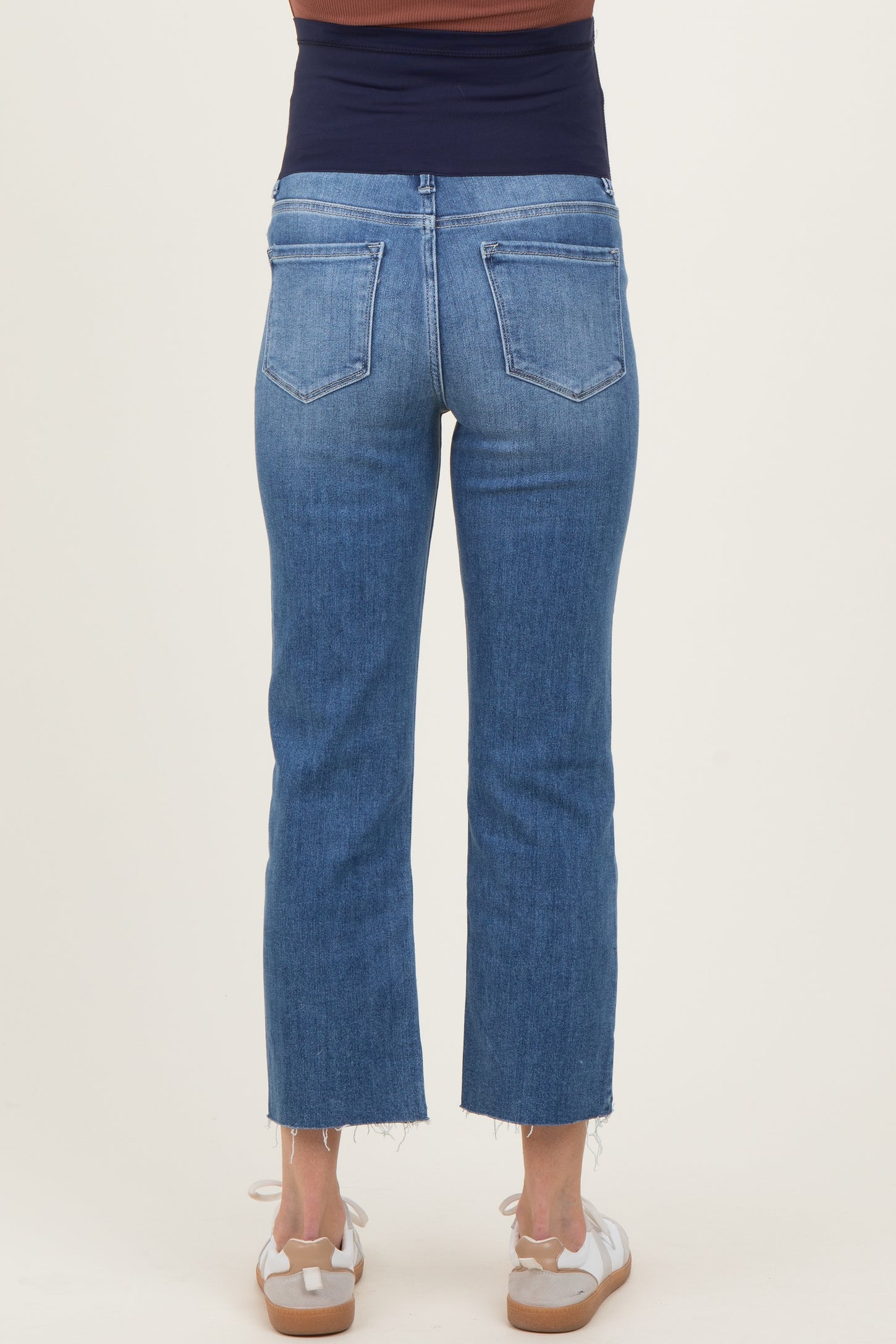 Blue Raw Hem Cropped Straight Leg Maternity Jeans