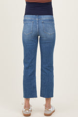 Blue Raw Hem Cropped Straight Leg Maternity Jeans