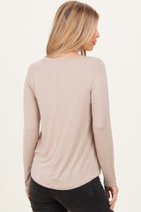 Taupe Flowy Round Hem Long Sleeve Top