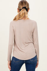 Taupe Flowy Round Hem Maternity Long Sleeve Top