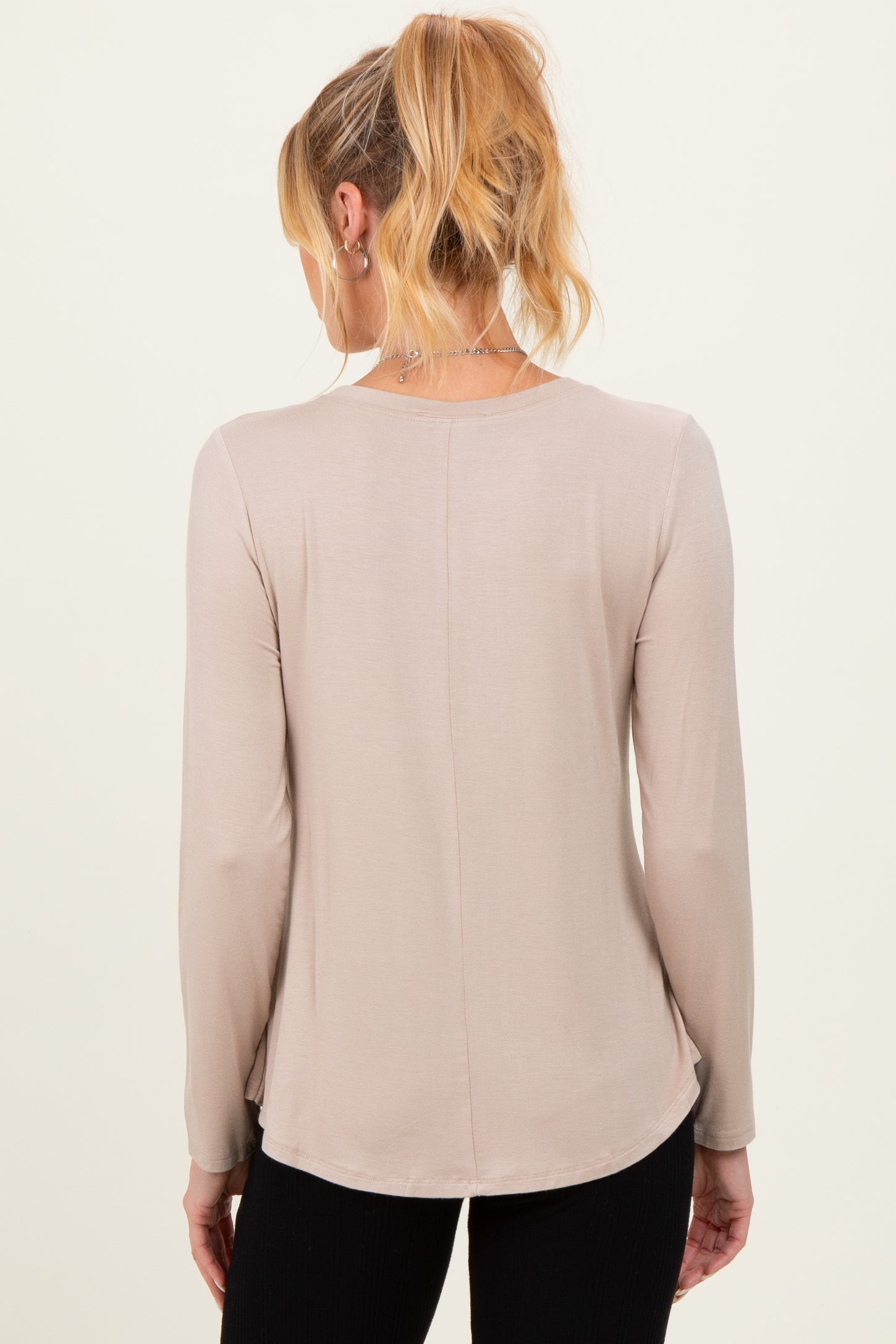Taupe Flowy Round Hem Maternity Long Sleeve Top