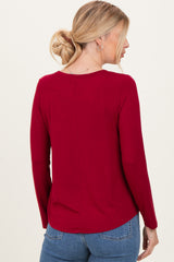Burgundy Flowy Round Hem Long Sleeve Top