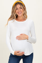 Ivory Flowy Round Hem Maternity Long Sleeve Top