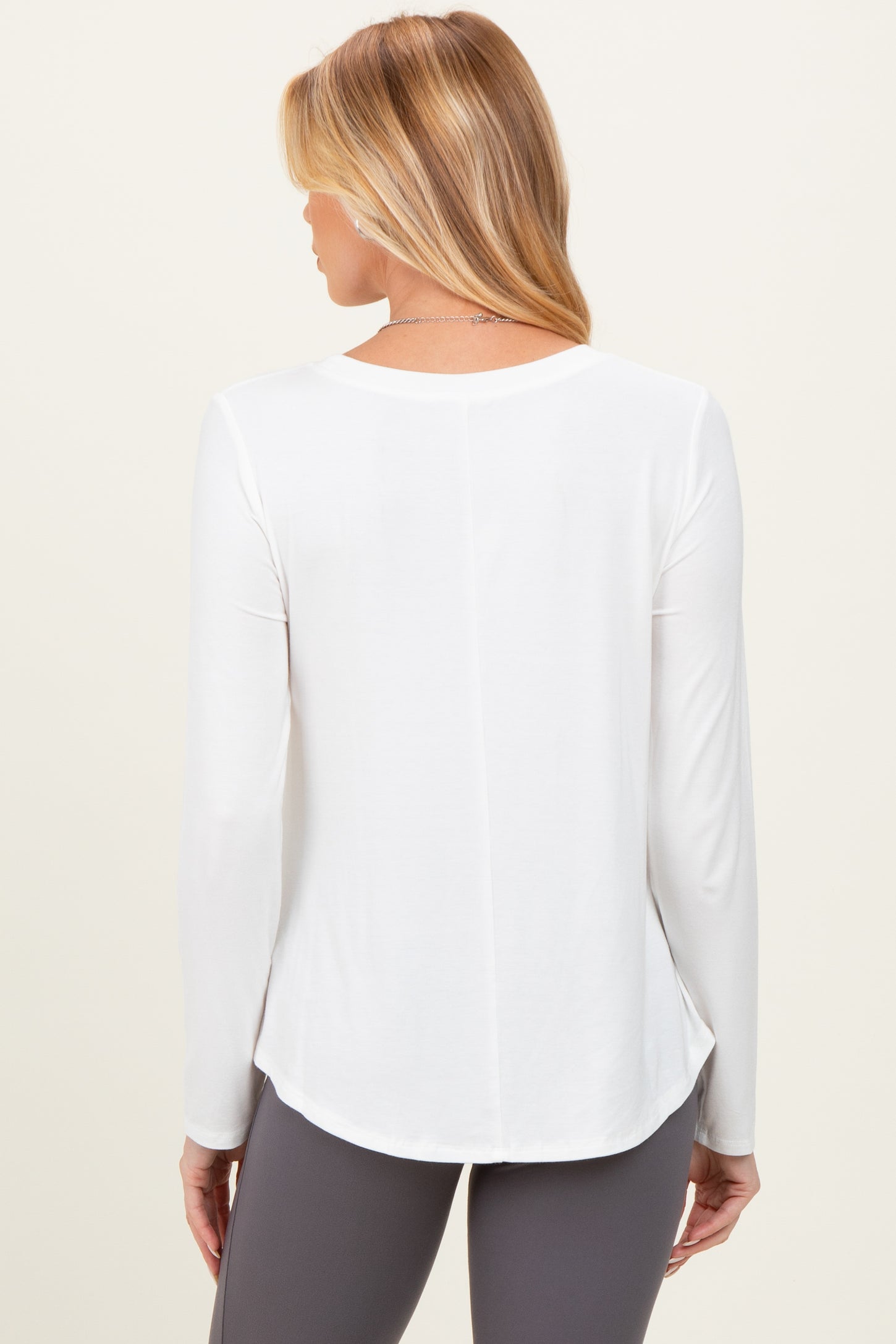 Ivory Flowy Round Hem Maternity Long Sleeve Top