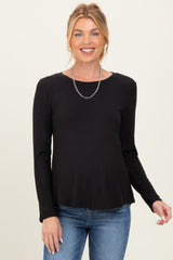 Black Flowy Round Hem Maternity Long Sleeve Top