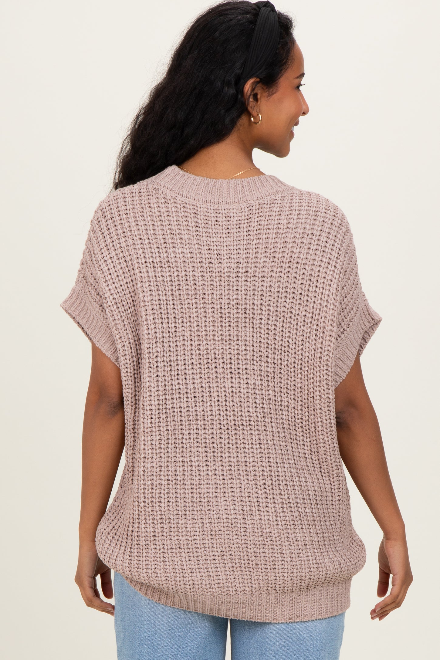 Taupe Short Sleeve Round Neck Maternity Sweater