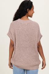Taupe Short Sleeve Round Neck Maternity Sweater