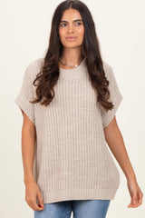 Beige Short Sleeve Round Neck Sweater