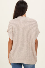 Beige Short Sleeve Round Neck Sweater