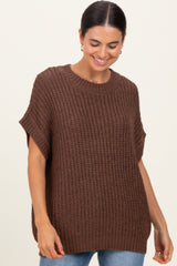 Brown Short Sleeve Round Neck Sweater