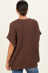 Brown Short Sleeve Round Neck Sweater