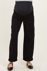 Black Cuffed Ankle Barrel Leg Maternity Jeans