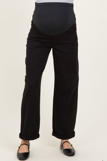 Black Cuffed Ankle Barrel Leg Maternity Jeans