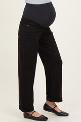 Black Cuffed Ankle Barrel Leg Maternity Jeans