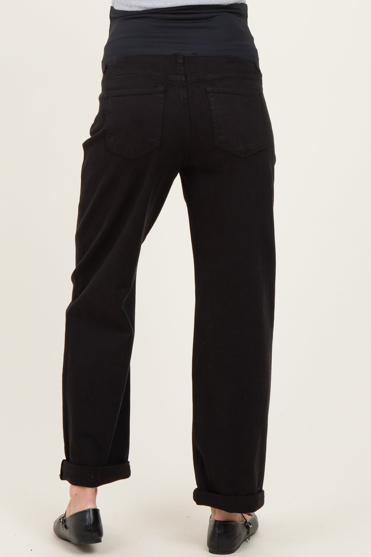 Black Cuffed Ankle Barrel Leg Maternity Jeans