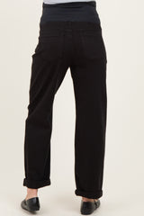 Black Cuffed Ankle Barrel Leg Maternity Jeans