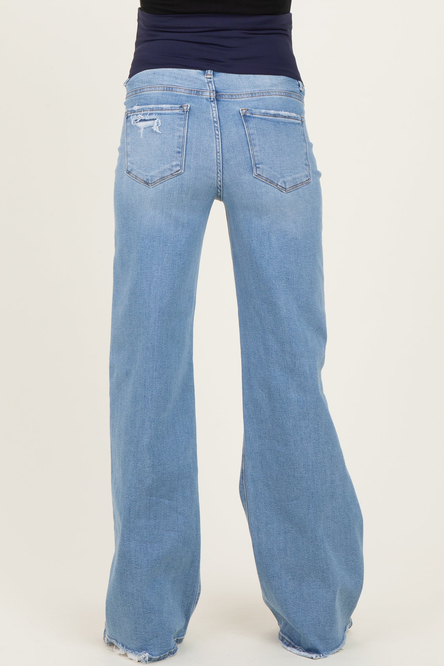 Blue Distressed Knee Wide Leg Maternity Jeans
