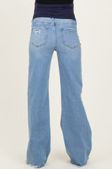 Blue Distressed Knee Wide Leg Maternity Jeans