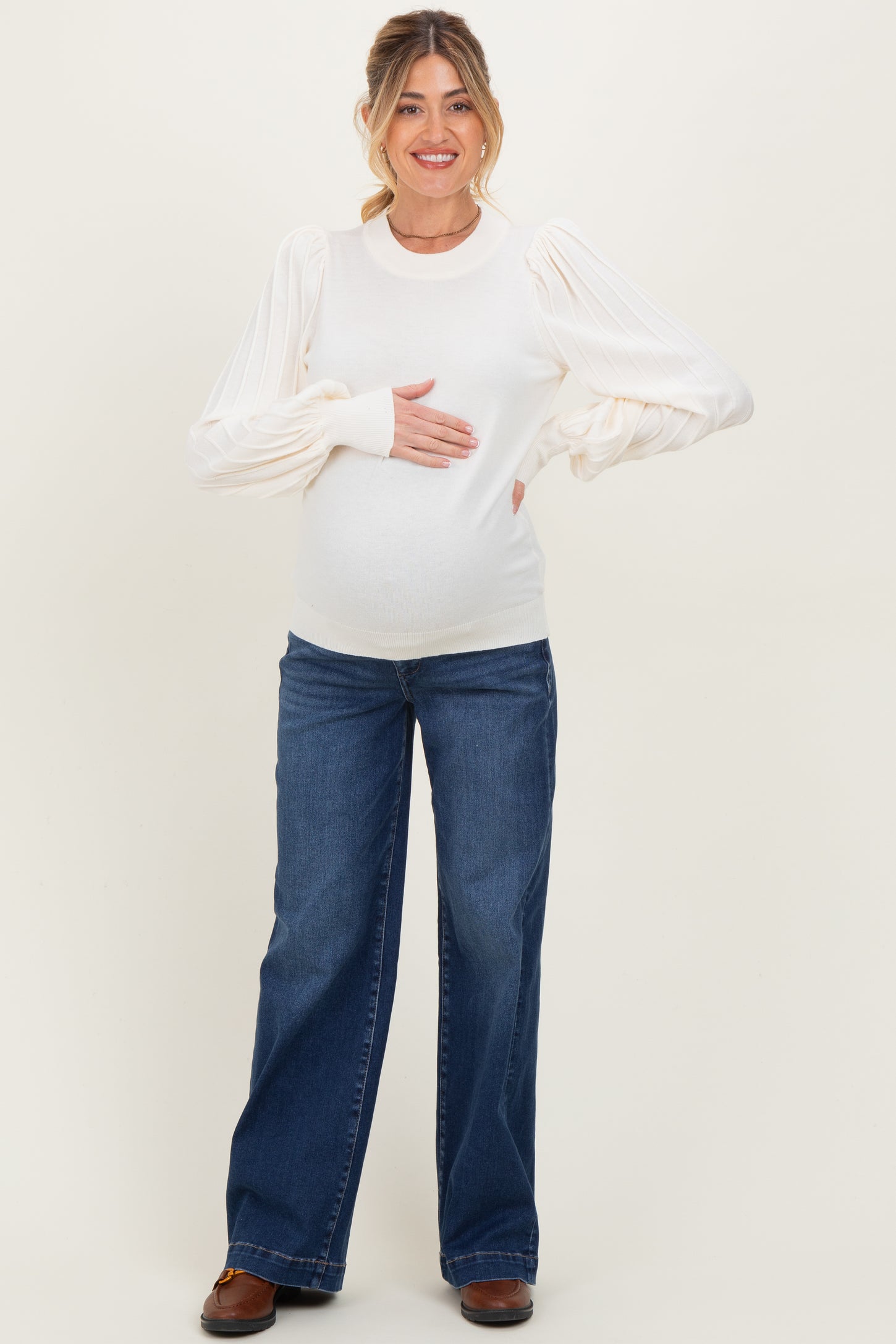 Navy Dark Wash Wide Leg Maternity Jeans