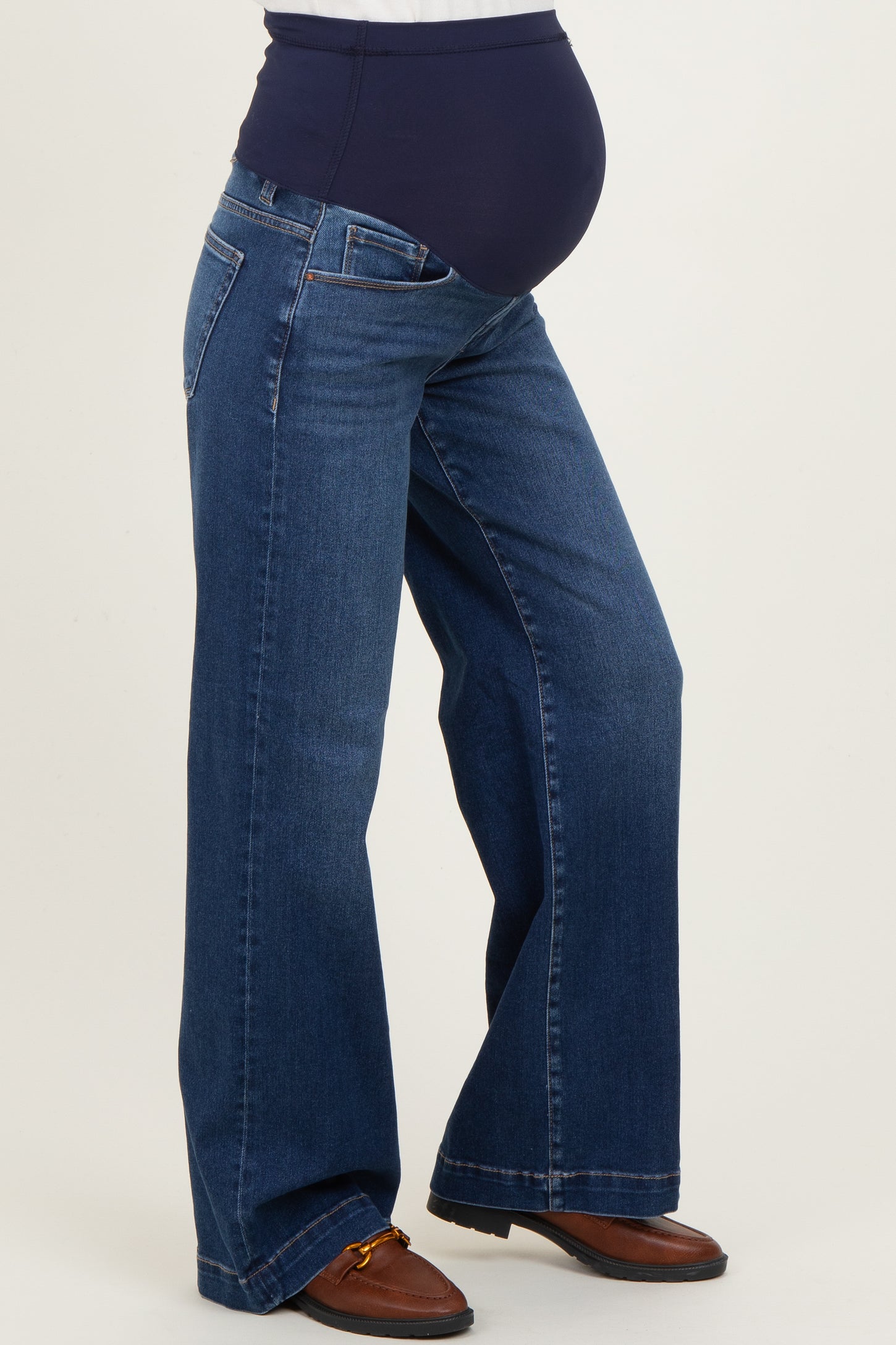 Navy Dark Wash Wide Leg Maternity Jeans