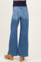 Blue Medium Wash Heart Pocket Wide Leg Maternity Jeans
