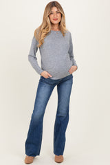 Navy Raw Hem Maternity Flare Jeans