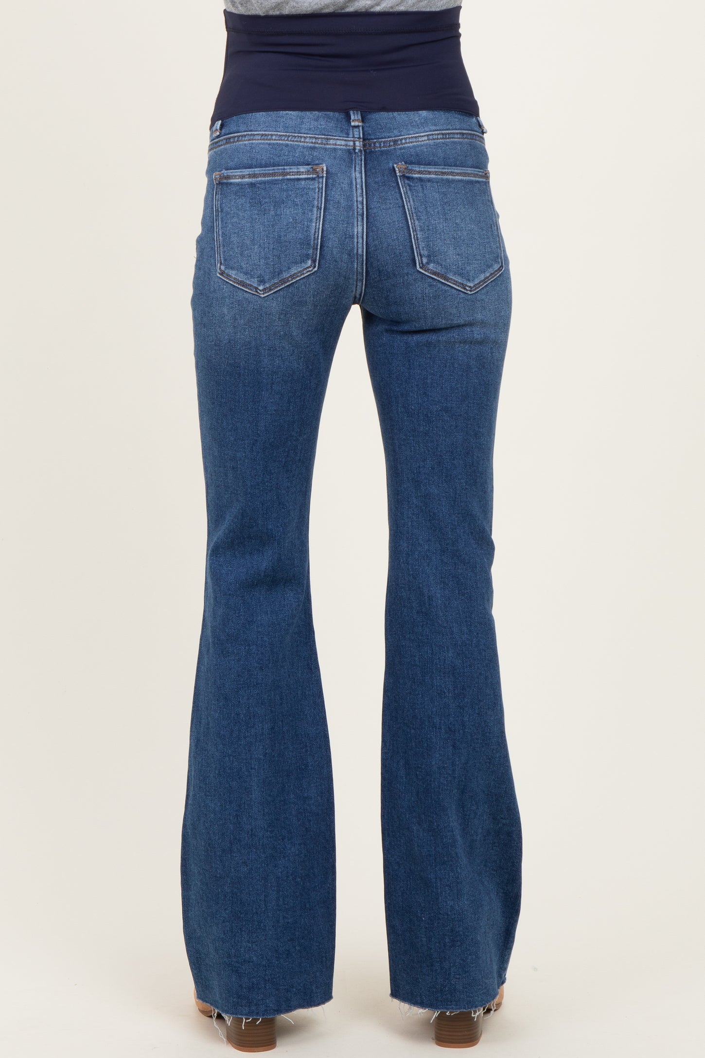 Navy Raw Hem Maternity Flare Jeans