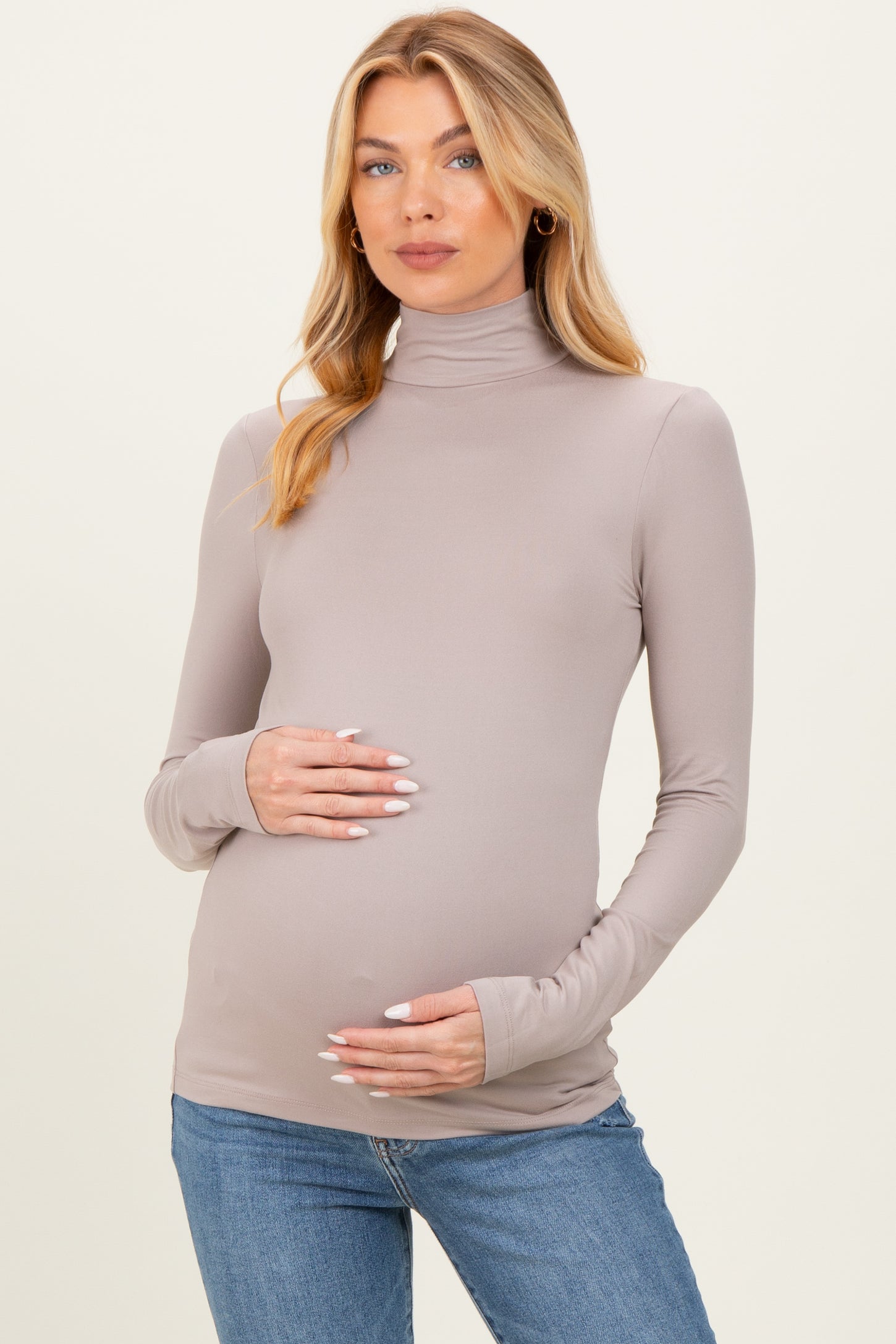 Taupe Maternity Mock Neck Top
